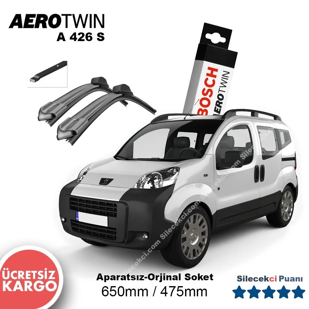 Peugeot Bipper Silecek Seti (2008-2017) Bosch Aerotwin A426S