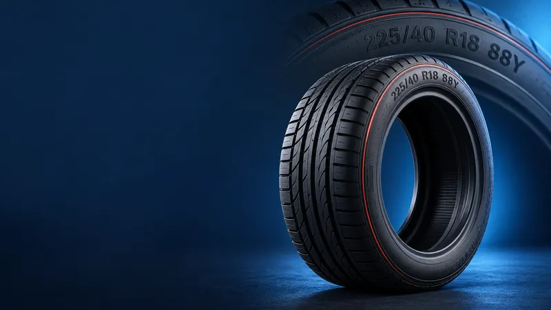 225/40 R18 88Y kodunun göründüğü, koyu mavi fonda hazırlanmış temsili lastik çizimi