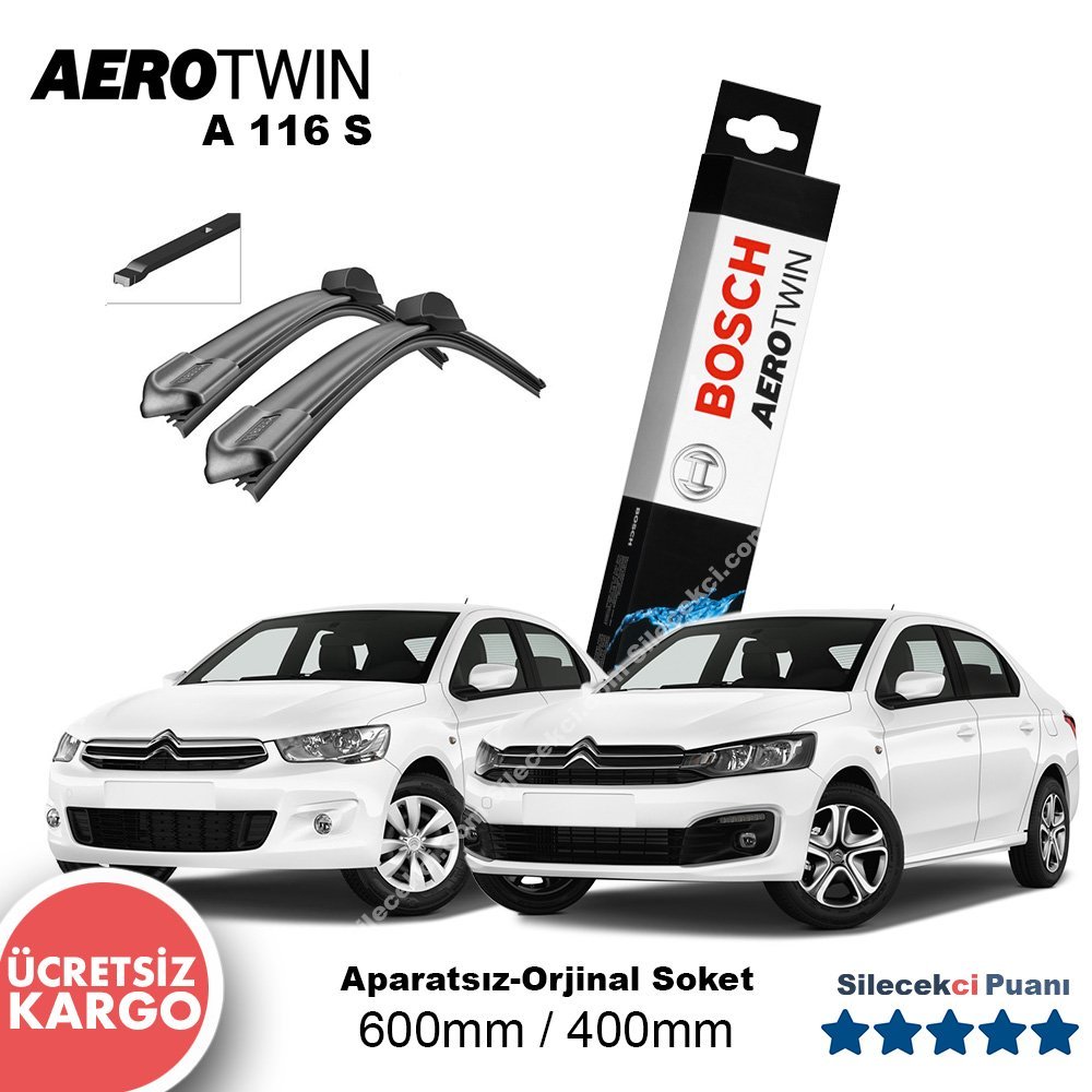 Citroen C-Elysee Silecek Seti (2012-2021) Bosch Aerotwin A116S